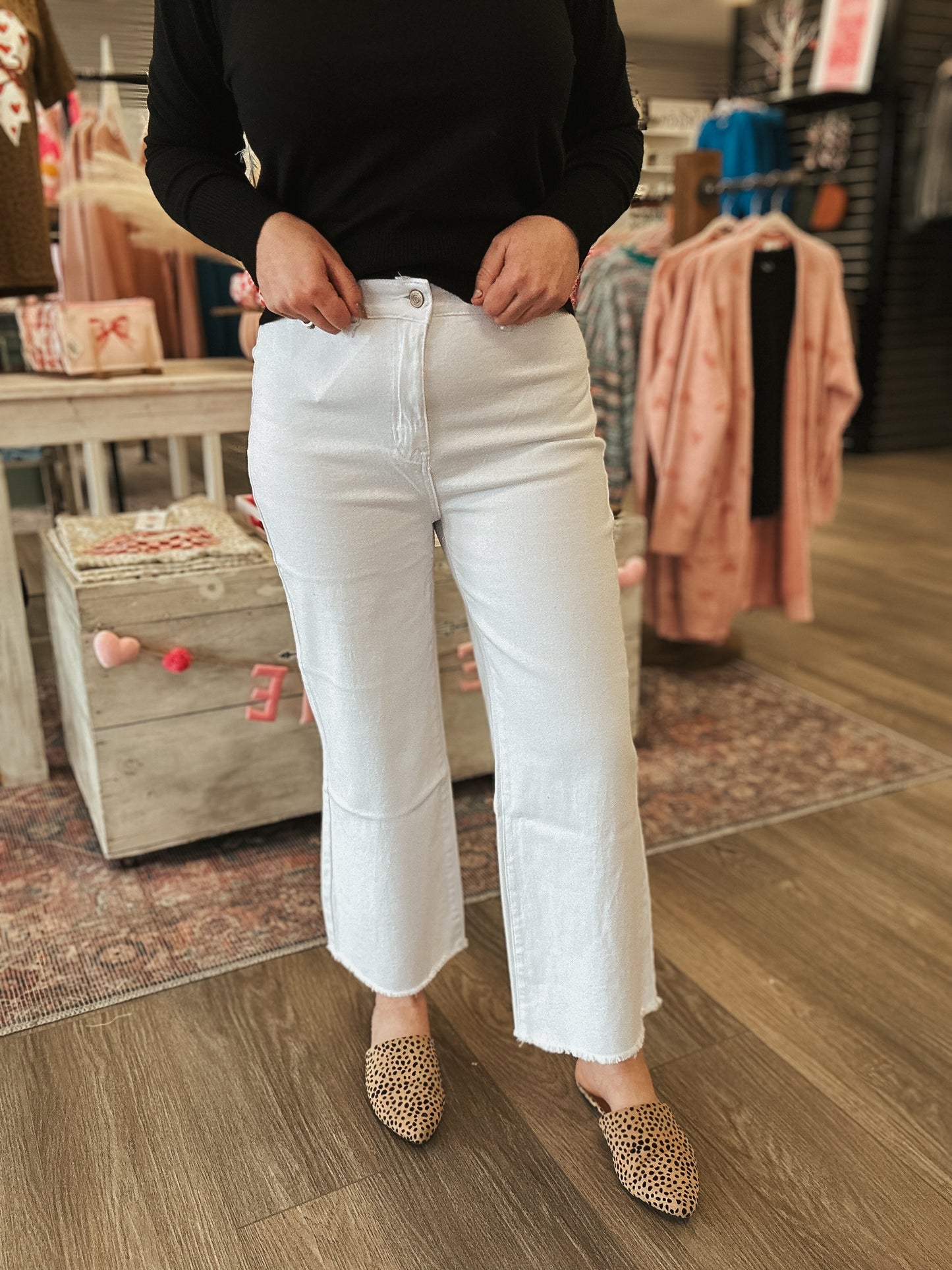 Frayed Cropped White Jeans