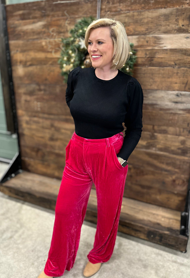 Eve Velvet Pants - Hot Pink