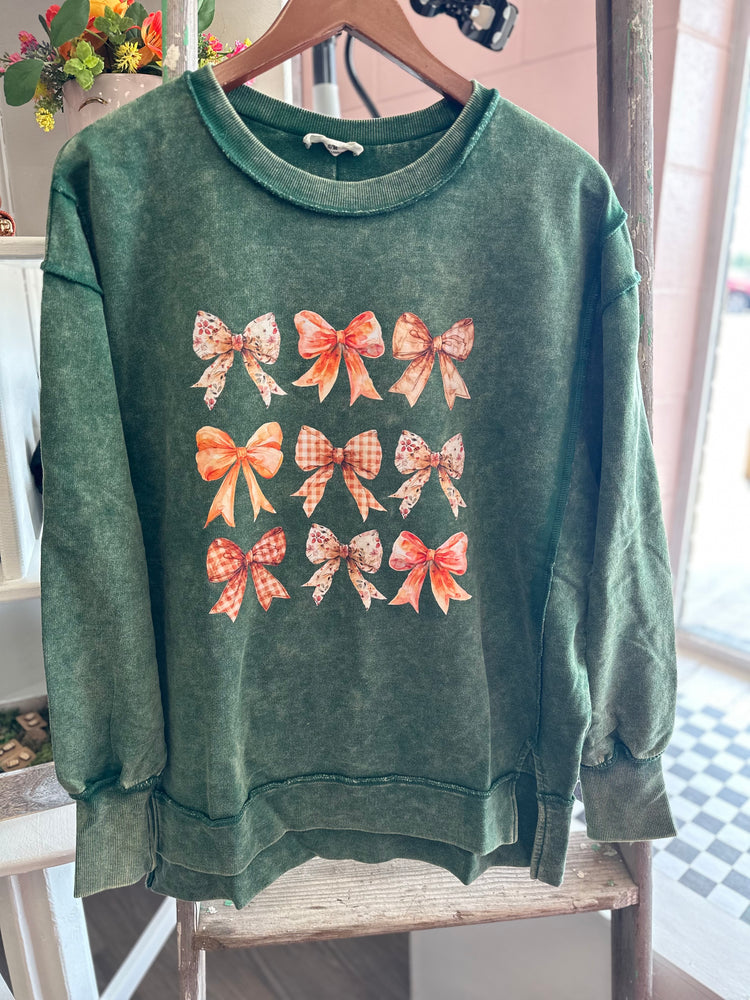 Fall Bows Acid Wash Sweatshirt