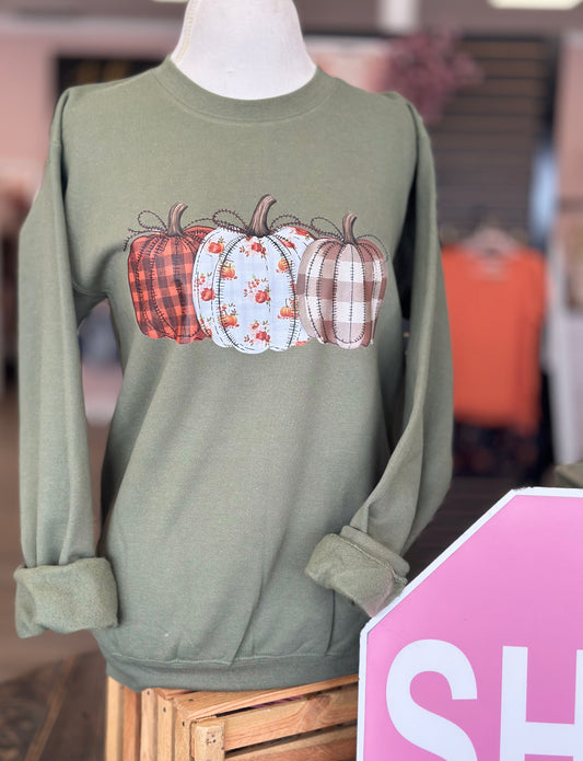 Stitched Patterned Pumpkins Sweatshirt