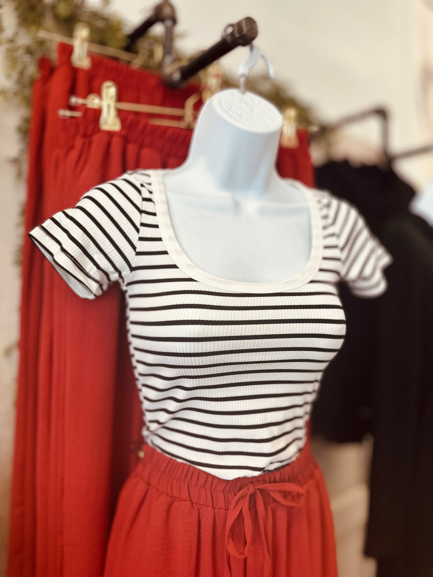 Tight Knit Striped Cropped Tee