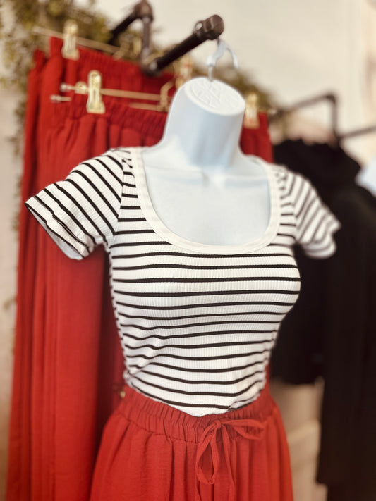 Tight Knit Striped Cropped Tee