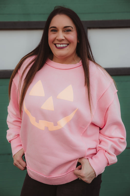 Sparkle Jack O'Lantern Acid Wash Sweatshirt