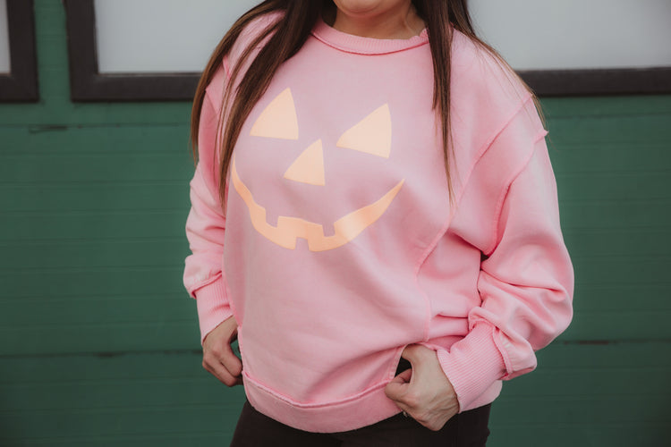 Sparkle Jack O'Lantern Acid Wash Sweatshirt