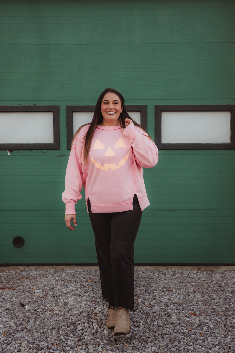 Sparkle Jack O'Lantern Acid Wash Sweatshirt