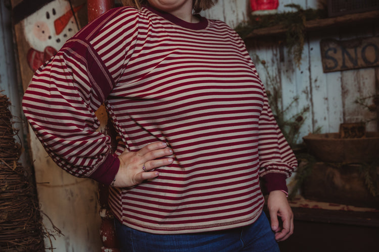 Carolina Striped Pullover - Burgundy