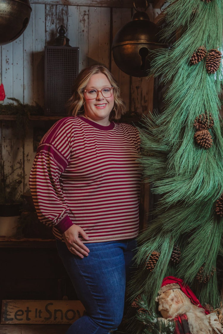 Carolina Striped Pullover - Burgundy