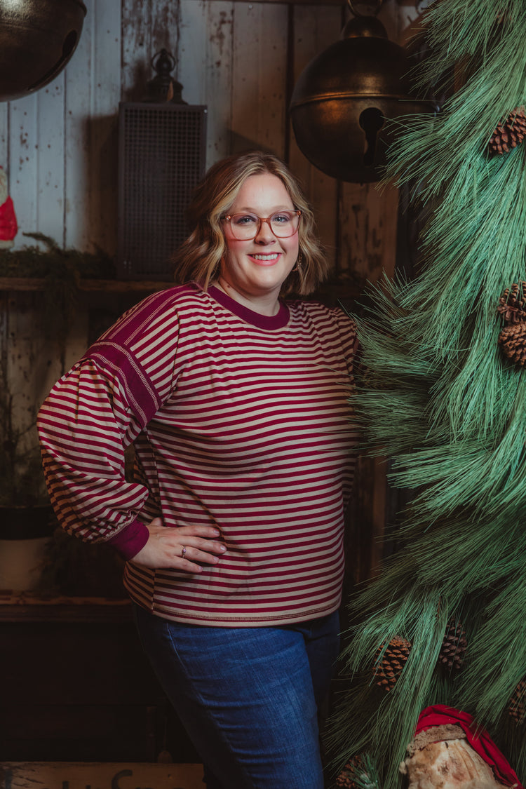 Carolina Striped Pullover - Burgundy